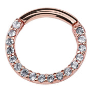 14K rose gold CZ pavé clicker ring with warm pink-gold tone, front view