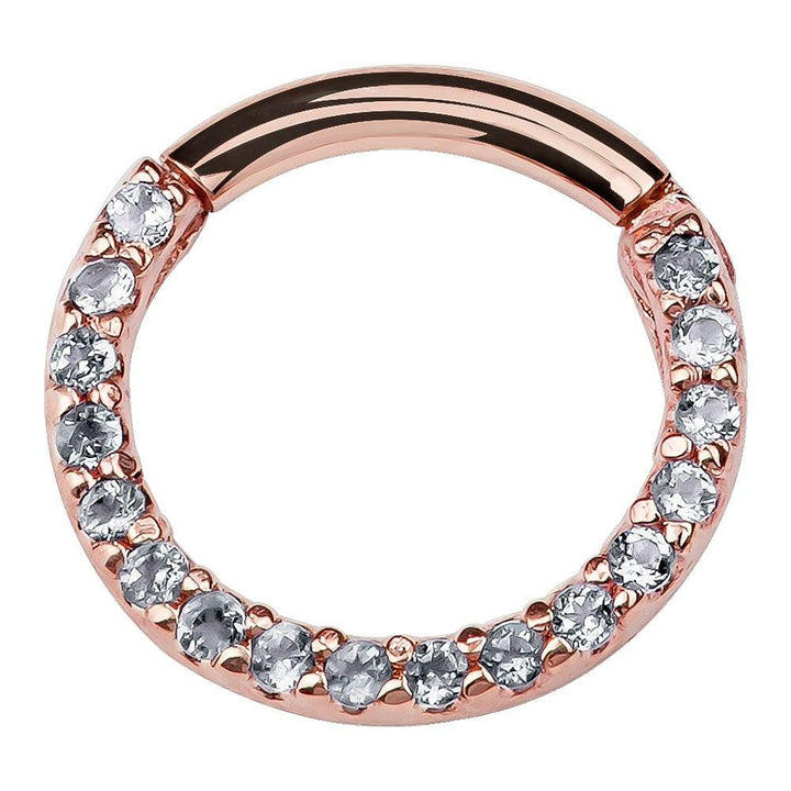 Diamond Pave 14K Gold Hinged Segment Clicker Ring-14K Rose Gold   14G (1.6mm)   5 8" (16mm)