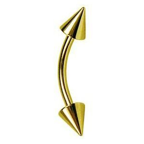 14K Gold Spike Curved Barbell-14K Yellow Gold   18G   7 16