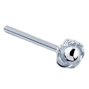 14K white gold rose bud nose stud with straight post pin style, angled view showing post and petal charm