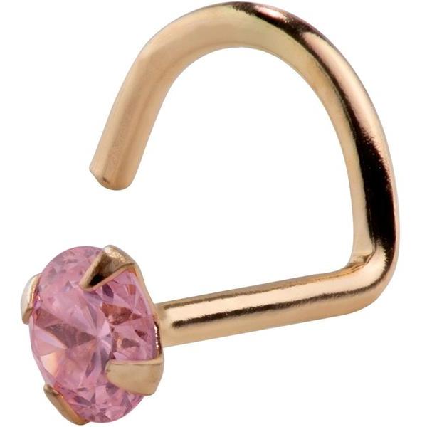 Genuine Pink Tourmaline 14K Gold Nose Ring