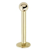 14K yellow gold 2mm ball flat back labret stud, front view showing polished ball and disc base