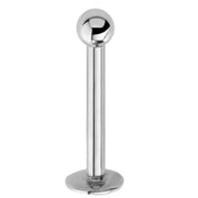 14K white gold 2mm ball flat back labret stud, front view showing bright silver-toned polished finish