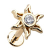 14K yellow gold sunburst flat back labret stud with bezel-set CZ center, angled product view
