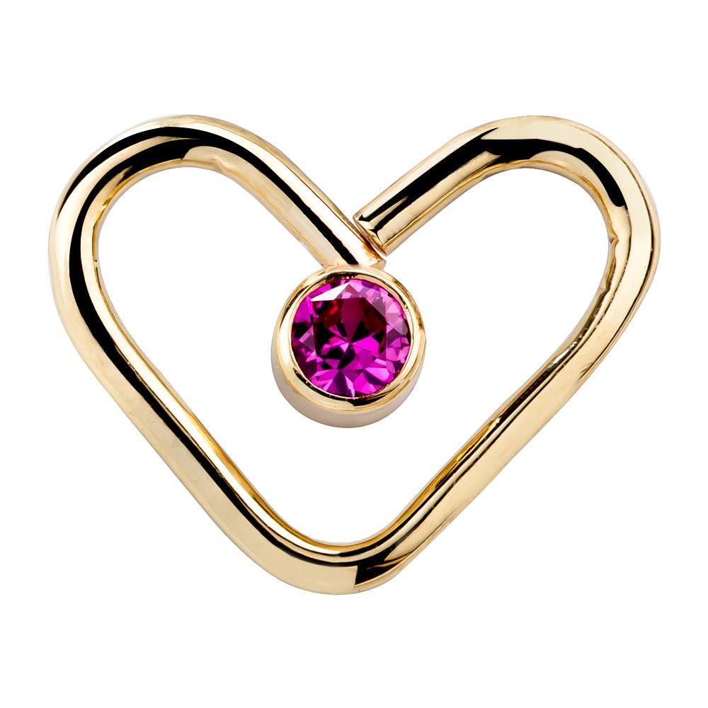 14K Gold Pink Cubic Zirconia Heart Shaped Earring-14K Yellow Gold   18G   5 16