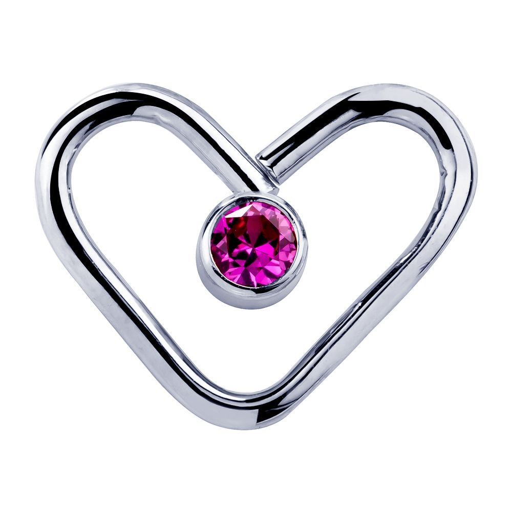 14K Gold Pink Cubic Zirconia Heart Shaped Earring-14K White Gold   18G   5 16