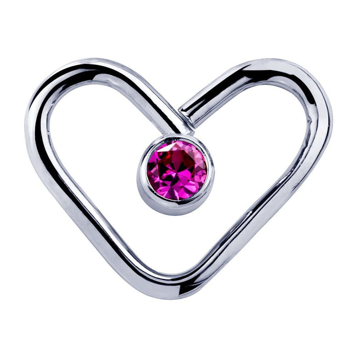 14K Gold Pink Cubic Zirconia Heart Shaped Earring-14K White Gold   18G   5 16"