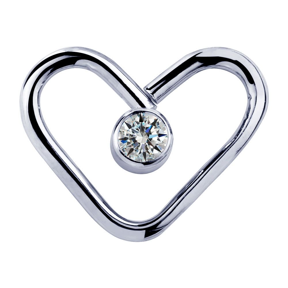14K Gold Clear Cubic Zirconia Heart Shaped Earring-14K White Gold   14G   1 4