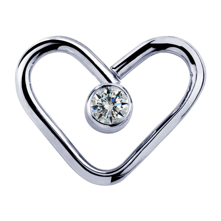 14K Gold Clear Cubic Zirconia Heart Shaped Earring-14K White Gold   14G   1 4"
