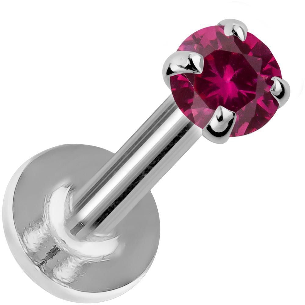 2mm Rhodolite 14K Gold Prong Set Labret-14K White Gold   18G   5 16"