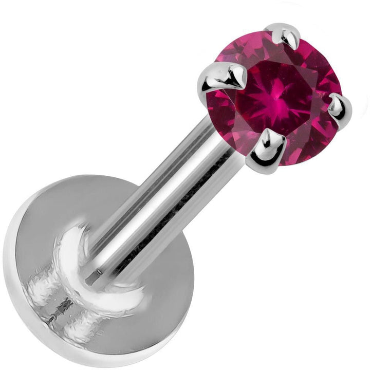 2mm Rhodolite 14K Gold Prong Set Labret-14K White Gold   18G   5 16"