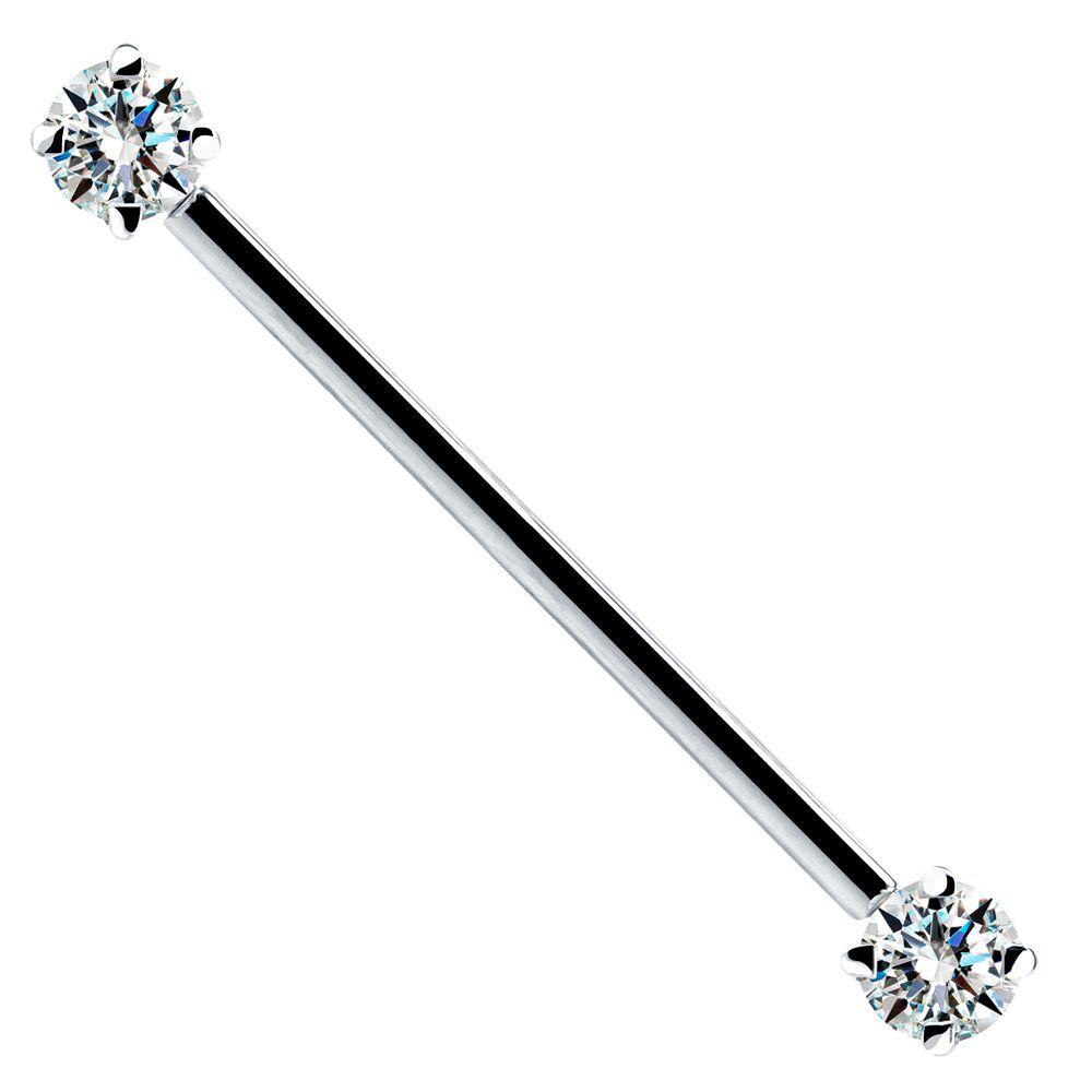 Clear Round Gem 14k Gold Industrial Piercing Barbell-14k White Gold   16G (1.2mm)   1 9 16" (40mm)