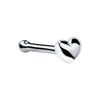 14k white gold puffy heart nose bone style, side view showing polished heart and ball-tipped post