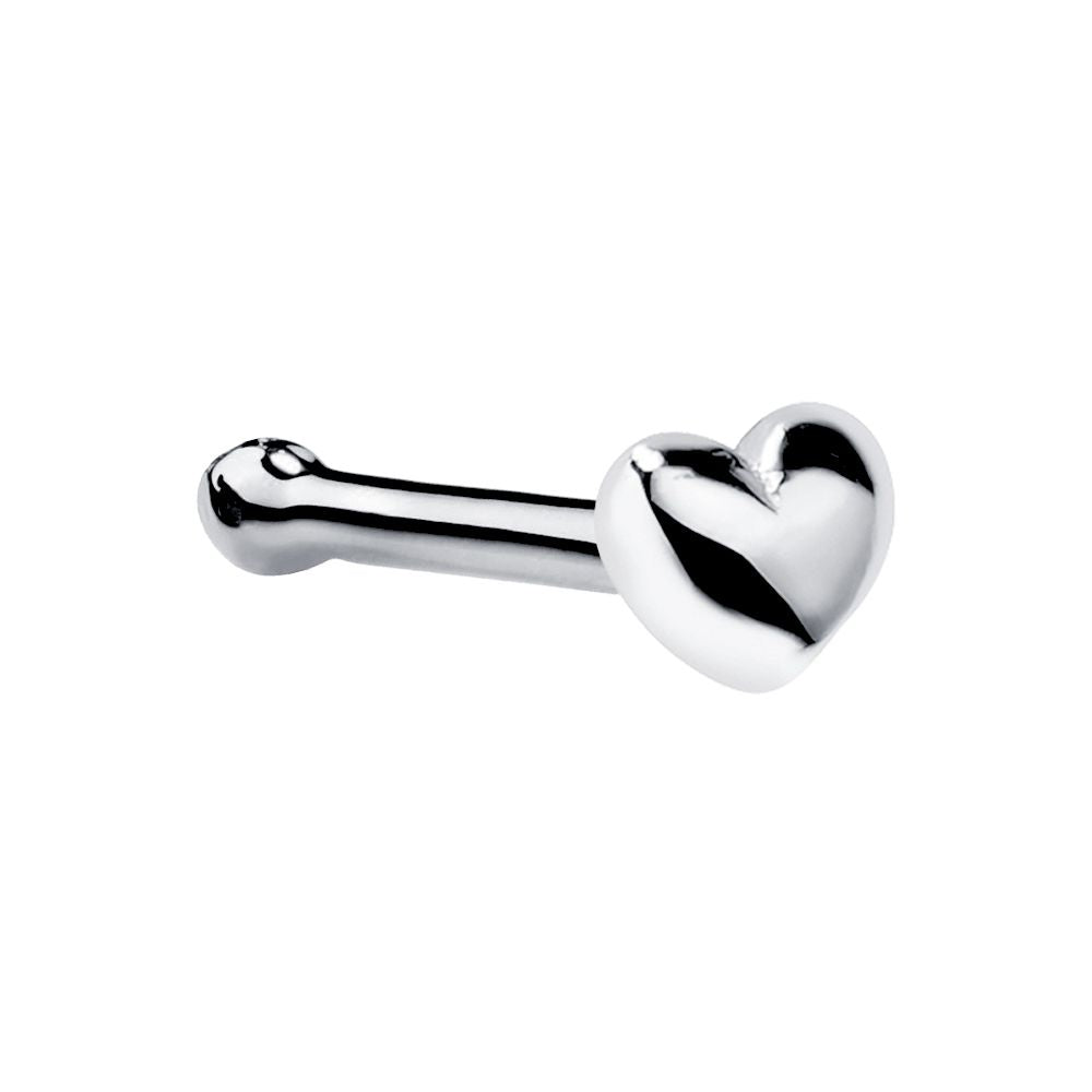 Puffy Heart 14K Gold Nose Ring-14K White Gold   Bone