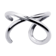 14k white gold criss cross X band ear cuff, front view with high-polish finish