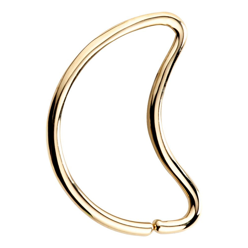 14K yellow gold crescent moon seam ring daith earring, front view on white background