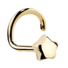 14K yellow gold puffy star nose ring twist style, angled view showing 3mm star end and coiled post