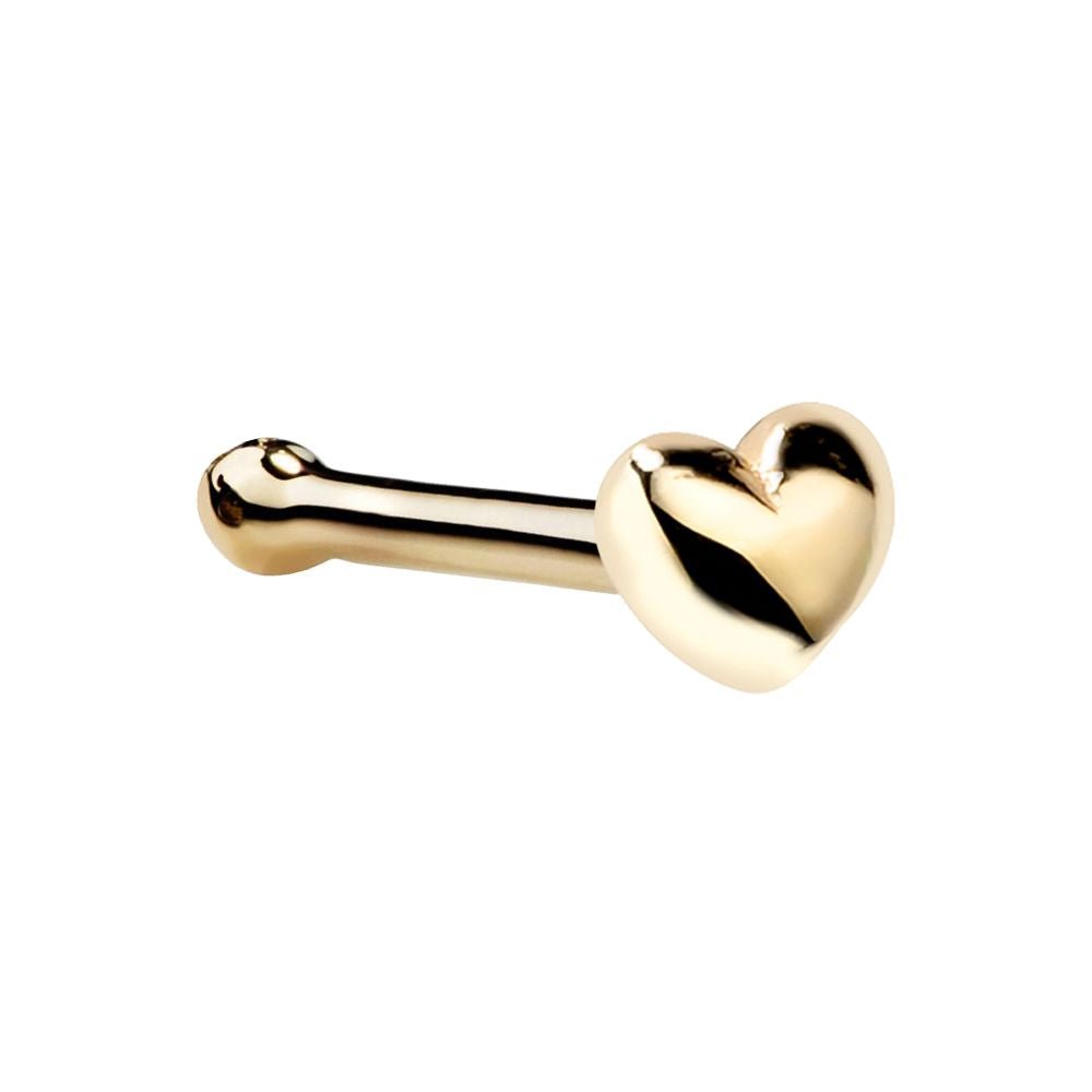 Puffy Heart 14K Gold Nose Ring-14K Yellow Gold   Bone