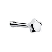 14K white gold puffy star nose bone stud with straight post and ball tip, front-angled view