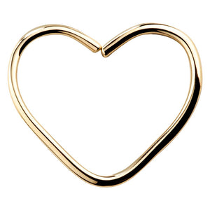 14K yellow gold heart seamless hoop seam ring, front view on white background