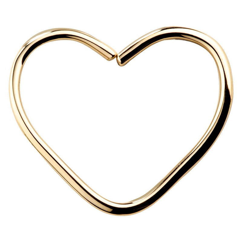 14K yellow gold heart seamless hoop seam ring, front view on white background