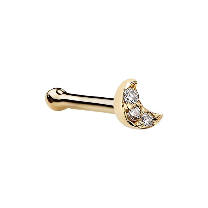 Tiny Diamond Pave Crescent Moon 14K Gold Nose Ring-14K Yellow Gold   Bone