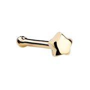 14K yellow gold puffy star nose bone stud, side view showing star end and ball-tip straight post