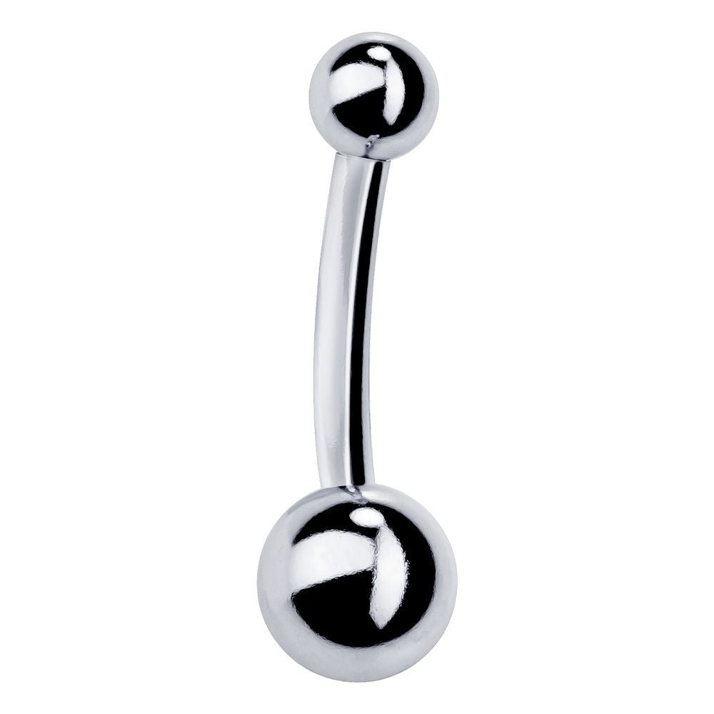 Double Ball 14k Gold Belly Button Ring-14k White Gold   3 8