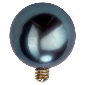 Close-up of single peacock pearl 14K gold internally threaded replacement ball showing iridescent luster and gold post