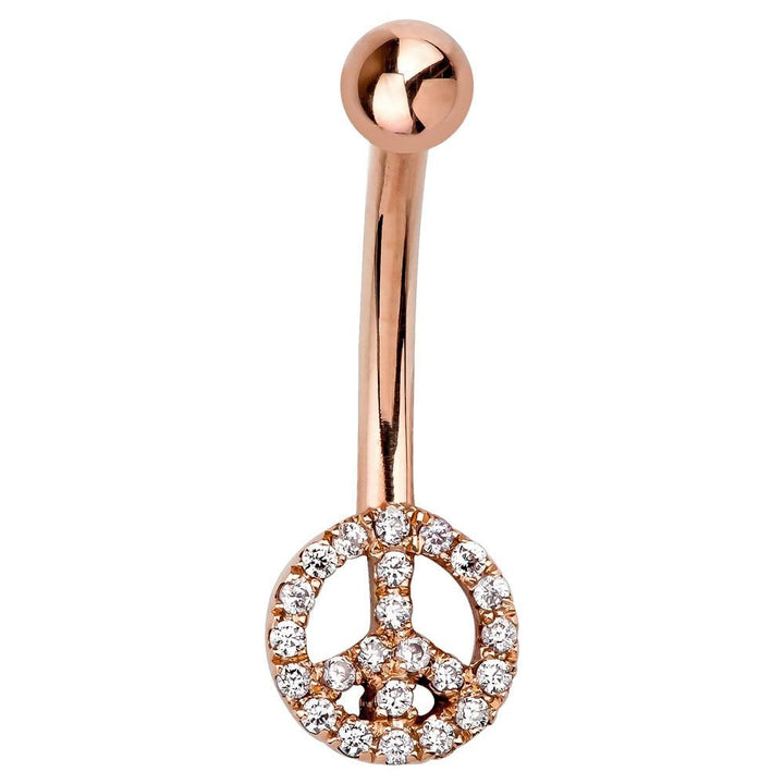 Peace Sign Pave 14K Gold Belly Button Navel Ring-14K Rose Gold   7 16"