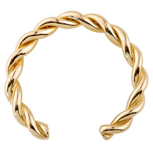 14K yellow gold twisted band ear cuff with intertwined wire design, front view