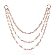 14k rose gold three-link piercing chain connector, 65mm, layered triple drape with ring clasp ends, front view