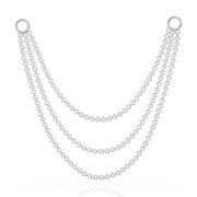 14k white gold three-link piercing chain connector, 65mm, triple draped cable chains with ring clasps, front view