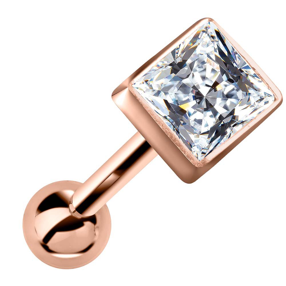 .25CT Diamond Princess Cut Bezel Set 14k Gold Cartilage Stud Earring-Rose   VS1