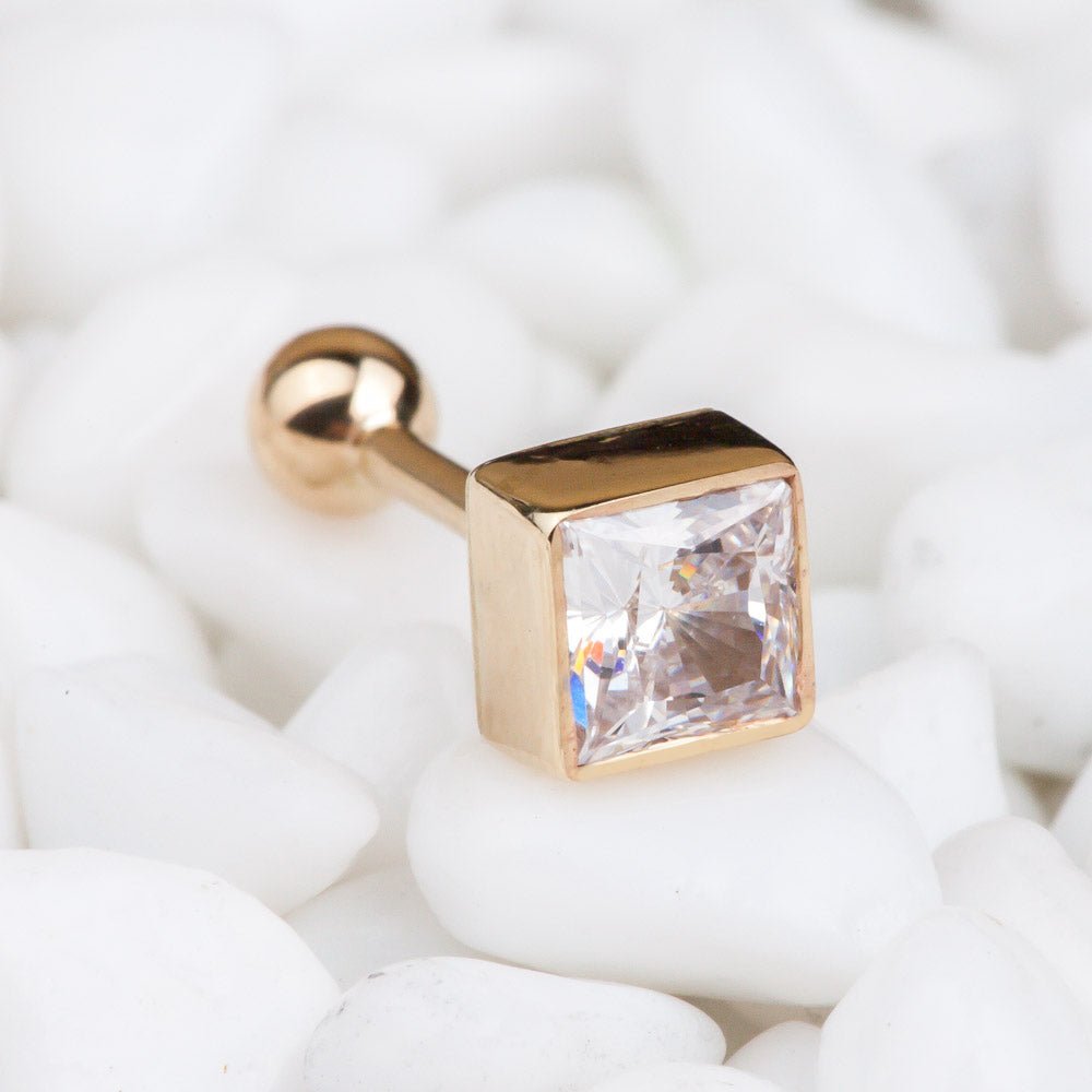 .25CT Diamond Princess Cut Bezel Set 14k Gold Cartilage Stud Earring