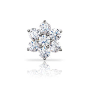 14K white gold diamond flower nose ring charm, flat front view showing 7-stone cluster setting
