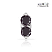 14K white gold double black diamond nose ring close-up showing dual prong-set 1.7mm stones, front view