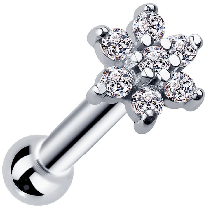 Diamond Flower 14k Gold Cartilage Stud Earring-White