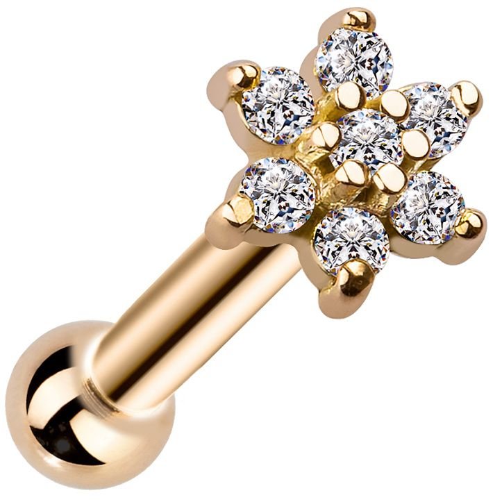 Diamond Flower 14k Gold Cartilage Stud Earring-Yellow