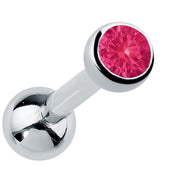 14k white gold bezel-set ruby cartilage earring with hot pink genuine gemstone, angled view