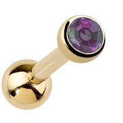 14k yellow gold bezel-set alexandrite-style purple cartilage stud showing color-shift gemstone