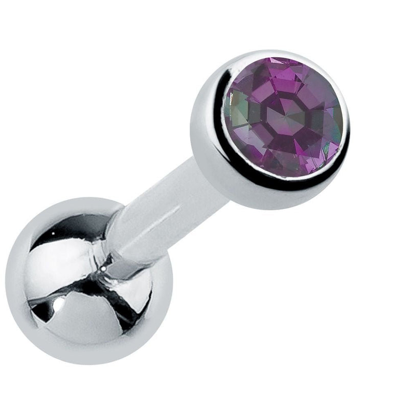 14k white gold bezel-set alexandrite-style purple cartilage stud with color-shift gemstone