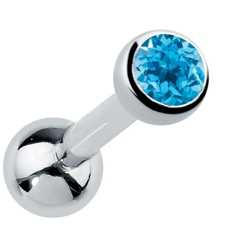 14k white gold bezel-set blue topaz cartilage earring with vivid turquoise-blue gemstone