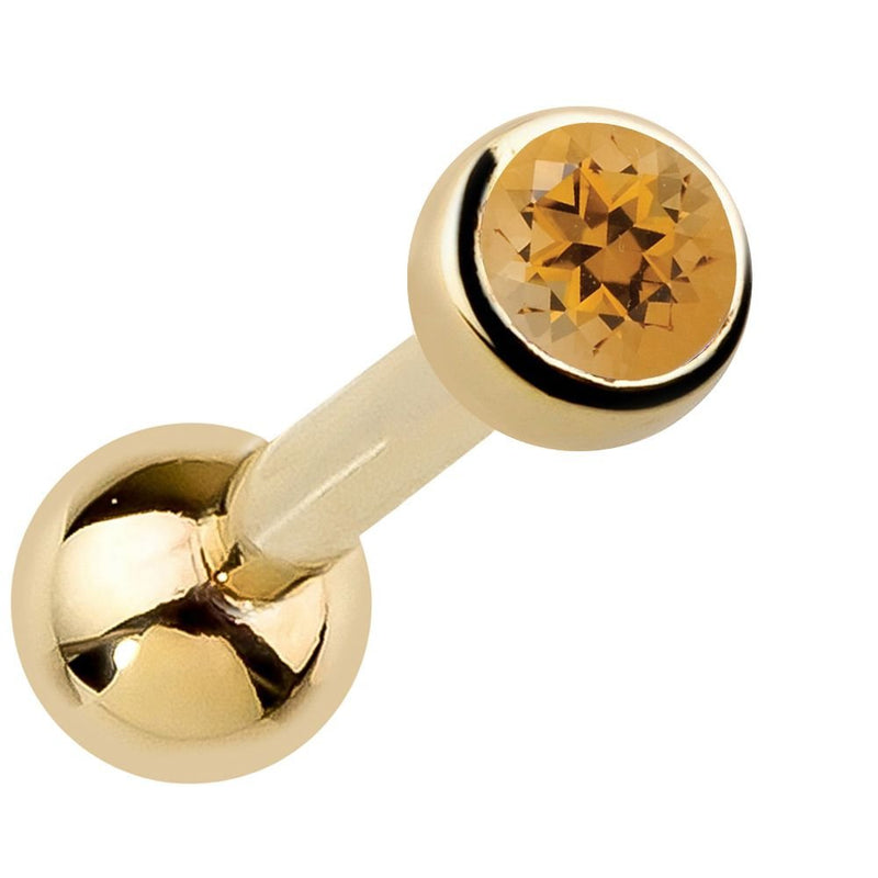 14k yellow gold bezel-set citrine cartilage earring with warm golden-orange genuine gemstone