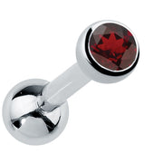 14k white gold bezel-set garnet cartilage earring with deep red genuine gemstone, angled view