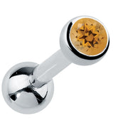 14k white gold bezel-set citrine cartilage earring with warm amber genuine gemstone, angled view