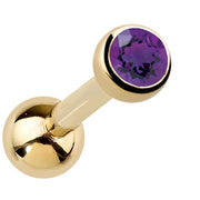 14k yellow gold bezel-set amethyst cartilage earring with vibrant purple genuine gemstone
