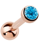 14k rose gold bezel-set blue topaz cartilage stud with bright teal-blue genuine gemstone