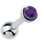 14k white gold bezel-set amethyst cartilage stud with deep purple genuine gemstone, angled view