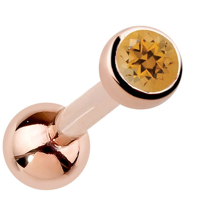 2.5mm Genuine Gemstone Bezel-Set 14k Gold Cartilage Earring-Rose   Citrine